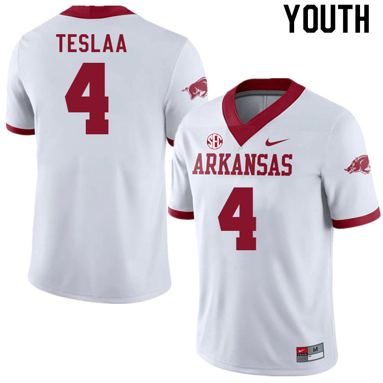 Youth #4 Isaac TeSlaa Arkansas Razorback College Football Jerseys Stitched Sale-Alternate White - Click Image to Close